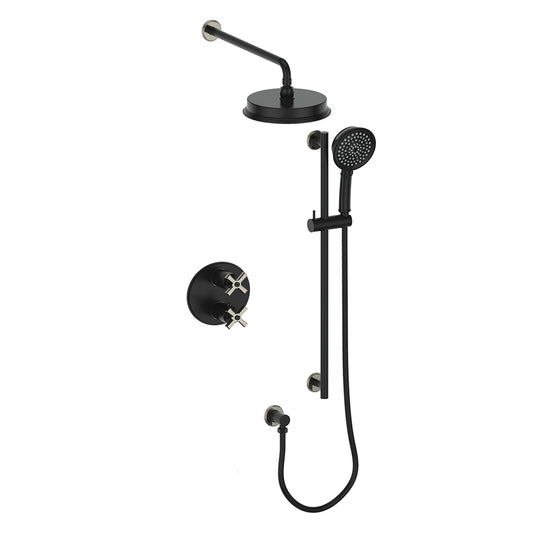 Vogt Zehn 2-Way Thermostatic Shower System in Polished Nickel & Matte Black – SET.Z4.220.210.PB