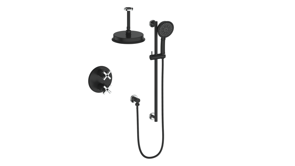 Vogt Zehn 2-Way Thermostatic Shower System with 6" Ceiling Arm in Chrome & Matte Black – SET.Z4.220.216.CB