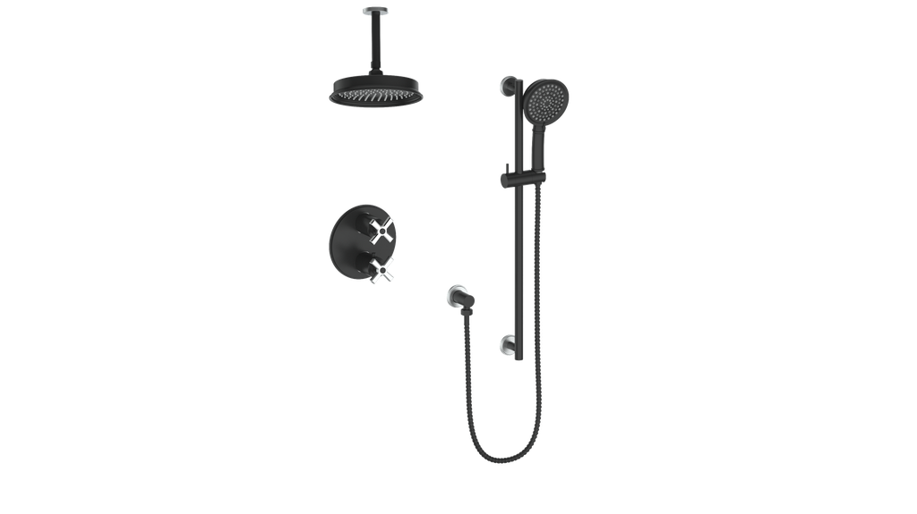 Vogt Zehn 2-Way Thermostatic Shower System with 6" Ceiling Arm in Stainless Steel & Matte Black – SET.Z4.220.216.SB