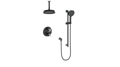 Vogt Zehn 2-Way Thermostatic Shower System with 6" Ceiling Arm in Stainless Steel & Matte Black – SET.Z4.220.216.SB