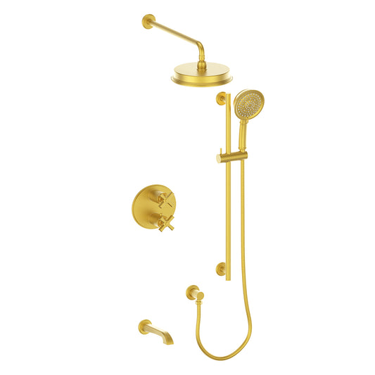 Vogt Zehn 3-Way Thermostatic Shower System, 4-Spoke Handle - Brushed Gold (SET.Z4.320.310.BG)