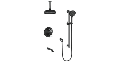 Vogt Zehn 3-Way Thermostatic Shower System with 6" Ceiling Arm, 4-Spoke Handle - Chrome / Matte Black (SET.Z4.320.316.CB)