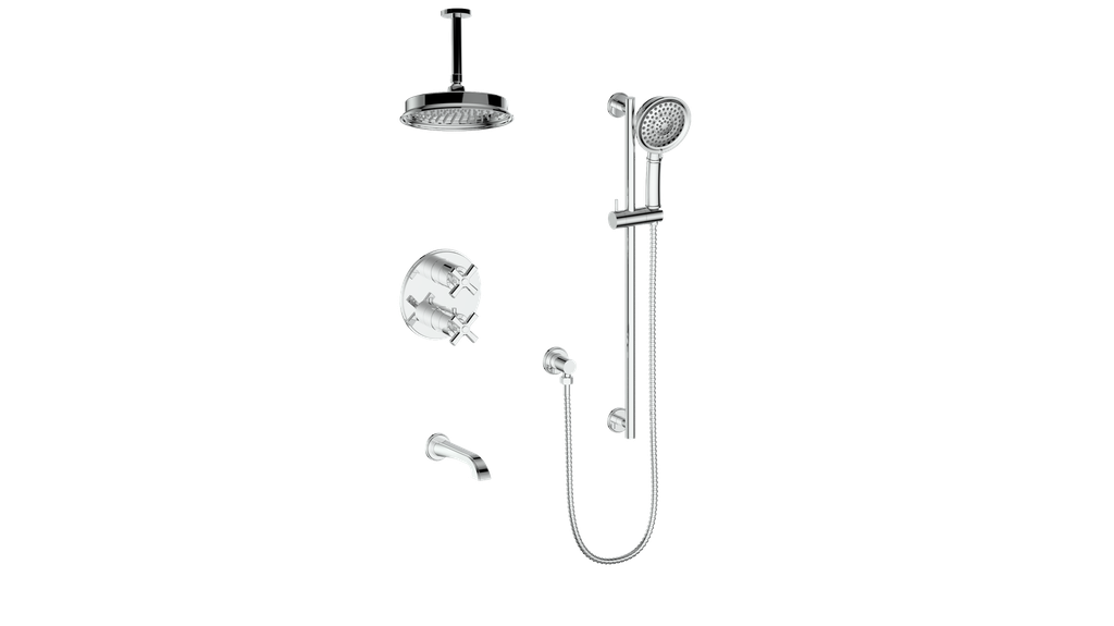 Vogt Zehn 3-Way Thermostatic Shower System with 6" Ceiling Arm, 4-Spoke Handle - Polished Chrome (SET.Z4.320.316.CC)