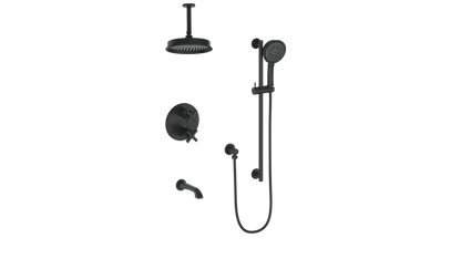 Vogt Zehn 3-Way Thermostatic Shower System with 6" Ceiling Arm, 4-Spoke Handle - Matte Black (SET.Z4.320.316.MB)