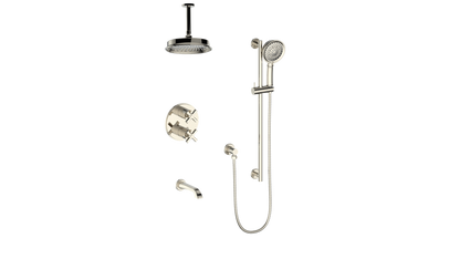 Vogt Zehn 3-Way Thermostatic Shower System with 6" Ceiling Arm, 4-Spoke Handle - Polished Nickel (SET.Z4.320.316.PN)