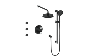 Vogt Zehn 3-Way Thermostatic Shower System with Body Jets, 4-Spoke Handle - Chrome / Matte Black (SET.Z4.320.810.CB)