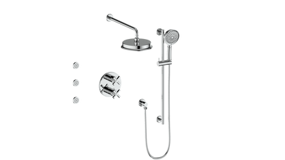 Vogt Zehn 3-Way Thermostatic Shower System with Body Jets, 4-Spoke Handle - Polished Chrome (SET.Z4.320.810.CC)