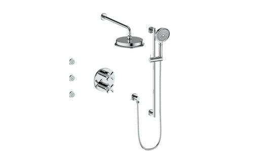 Vogt Zehn 3-Way Thermostatic Shower System with Body Jets, 4-Spoke Handle - Polished Chrome (SET.Z4.320.810.CC)