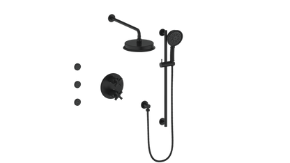 Vogt Zehn 3-Way Thermostatic Shower System with Body Jets, 4-Spoke Handle - Matte Black (SET.Z4.320.810.MB)