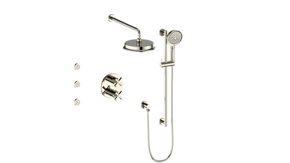 Vogt Zehn 3-Way Thermostatic Shower System with Body Jets, 4-Spoke Handle - Polished Nickel (SET.Z4.320.810.PN)