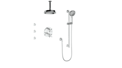 Vogt Zehn 3-Way Thermostatic Shower System with Body Jets & 6" Ceiling Arm, 4-Spoke Handle - Polished Chrome (SET.Z4.320.816.CC)