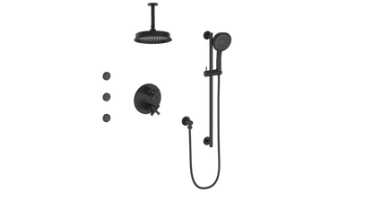 Vogt Zehn 3-Way Thermostatic Shower System with Body Jets & 6" Ceiling Arm, 4-Spoke Handle - Matte Black (SET.Z4.320.816.MB)