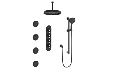 Vogt Zehn 3/4" High-Flow Thermostatic Shower System, 4-Spoke Handle - Chrome / Matte Black (SET.Z4.350.936.CB)