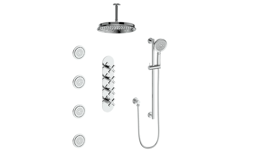 Vogt Zehn 3/4" High-Flow Thermostatic Shower System, 4-Spoke Handle - Polished Chrome (SET.Z4.350.936.CC)