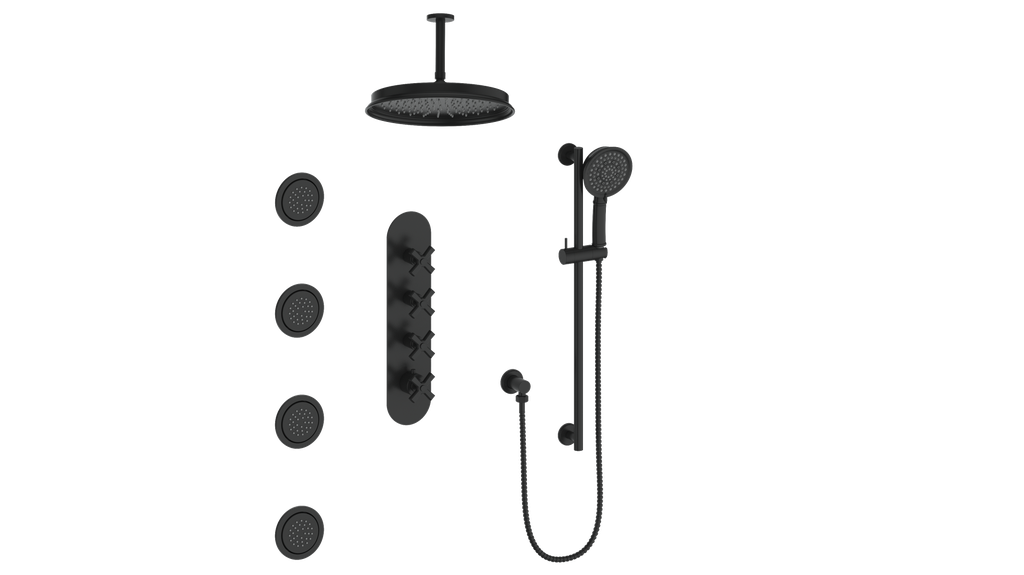 Vogt Zehn 3/4" High-Flow Thermostatic Shower System, 4-Spoke Handle - Matte Black (SET.Z4.350.936.MB)