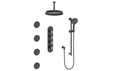 Vogt Zehn 3/4" High-Flow Thermostatic Shower System, 4-Spoke Handle - Polished Nickel / Matte Black (SET.Z4.350.936.PB)