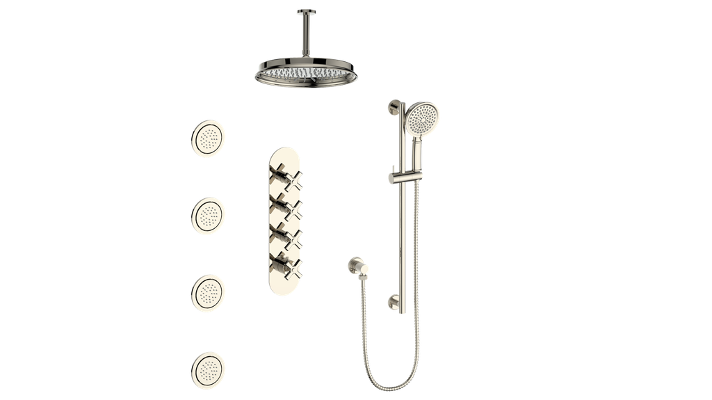 Vogt Zehn 3/4" High-Flow Thermostatic Shower System, 4-Spoke Handle - Polished Nickel (SET.Z4.350.936.PN)