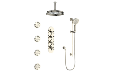 Vogt Zehn 3/4" High-Flow Thermostatic Shower System, 4-Spoke Handle - Polished Nickel (SET.Z4.350.936.PN)