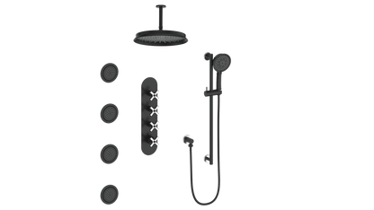 Vogt Zehn 3/4" High-Flow Thermostatic Shower System, 4-Spoke Handle - Stainless Steel / Matte Black (SET.Z4.350.936.SB)