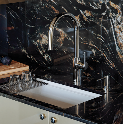 Riobel Lateral Pull-Down Kitchen Faucet With C-Spout Dual Spray 1.8 GPM