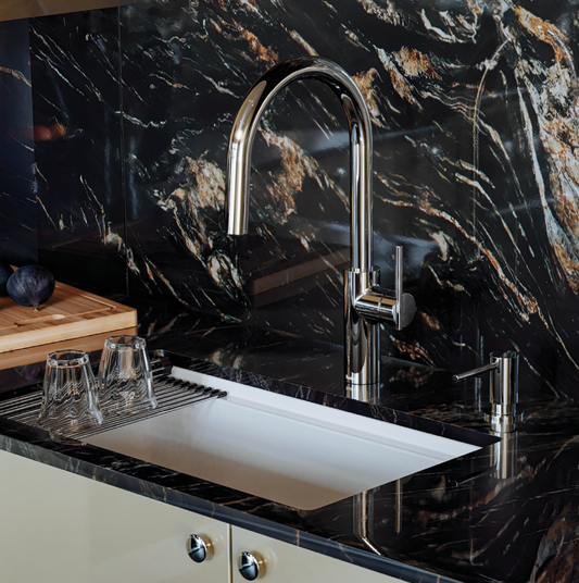 Riobel Lateral Pull-Down Kitchen Faucet With C-Spout Dual Spray 1.8 GPM