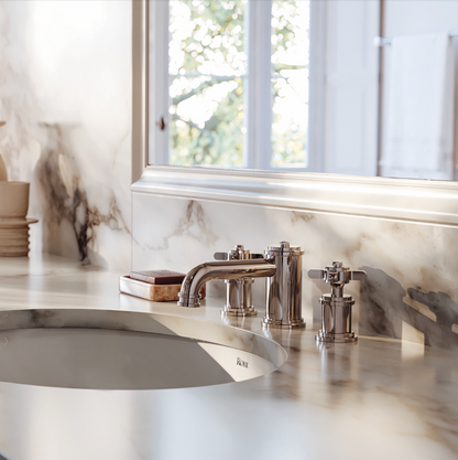 Perrin & Rowe Armstrong Widespread Bathroom Faucet With Low Spout - Wheel Handle