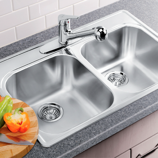 Blanco Essential 2 (1 Hole) Drop-In Double Bowl Stainless Steel Kitchen Sink