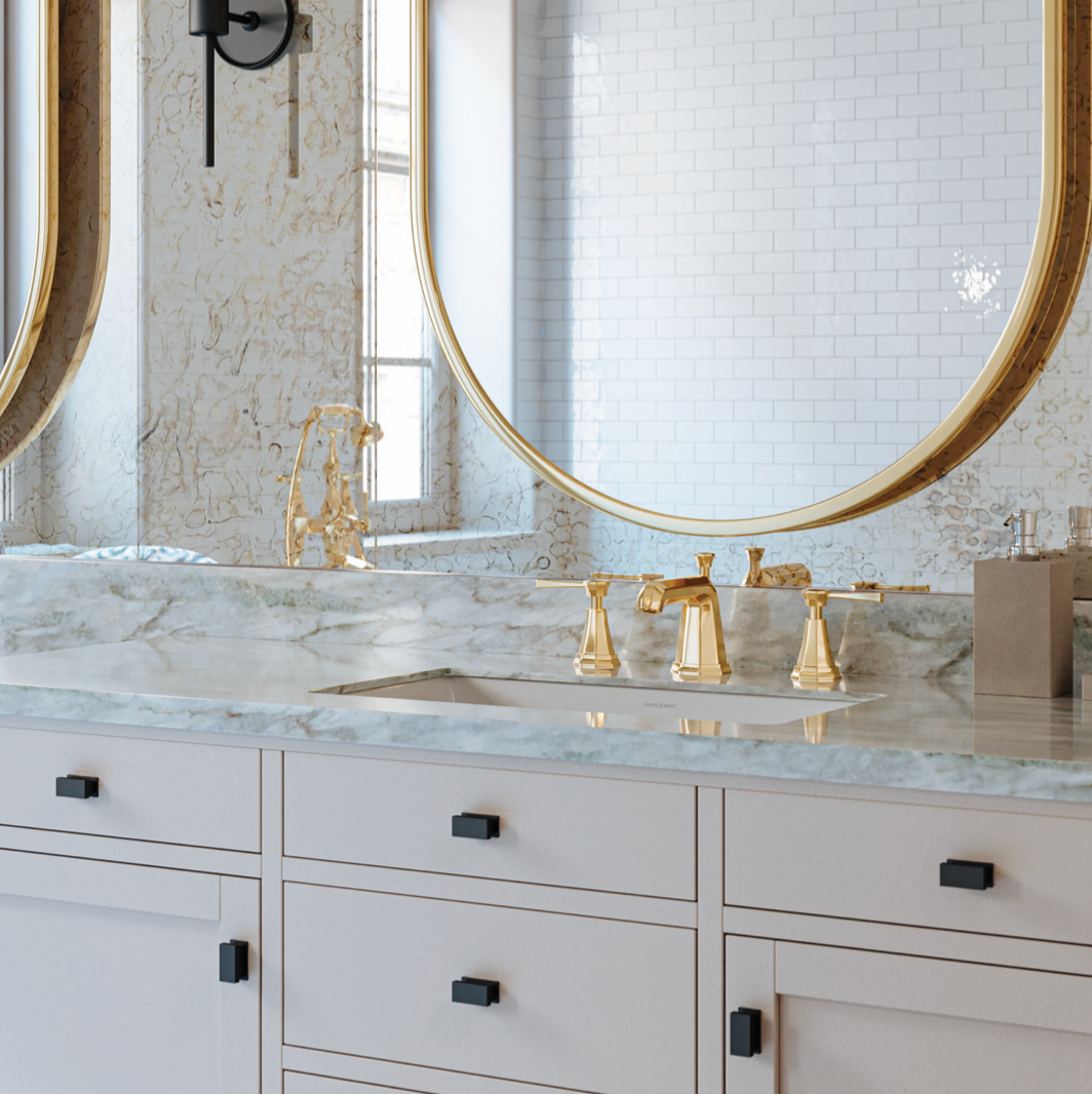 Perrin & Rowe Deco High Neck Widespread Bathroom Faucet, Metal Lever Handle