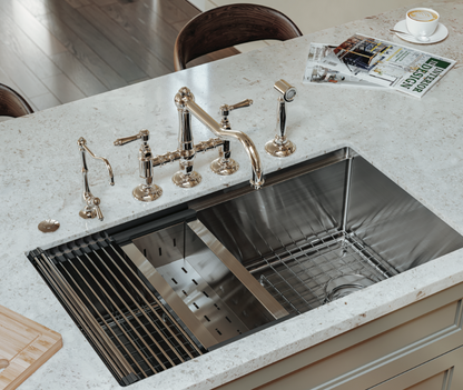 Rohl Acqui Bridge Kitchen Faucet With Side Spray With Metal Lever Handles