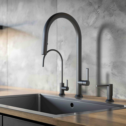 Baril Arte 19" High Single-Hole Kitchen Faucet With 2-Function Pull-Down Spray - CUI-9335-02L
