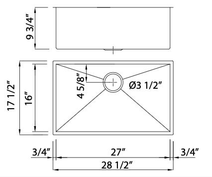 Rohl Forze 27" Single Bowl Stainless Steel Undermount Kitchen Sink - RSS2716SB