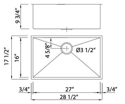 Rohl Forze 27" Single Bowl Stainless Steel Undermount Kitchen Sink - RSS2716SB