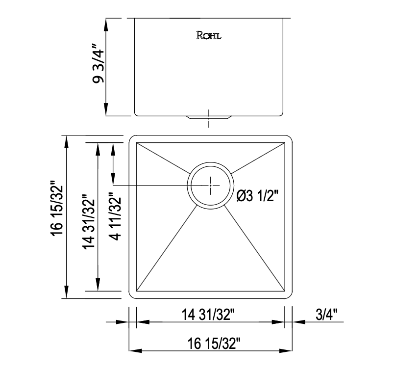 Rohl Forze 15" Single Bowl Stainless Steel Kitchen Or Bar/Food Prep Sink - RSS1515BKS