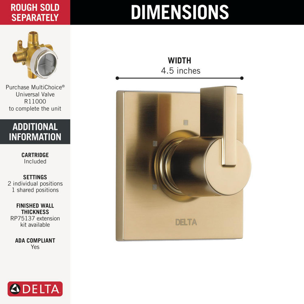 Delta Vero 3-Setting 2-Port Diverter Trim - T11853