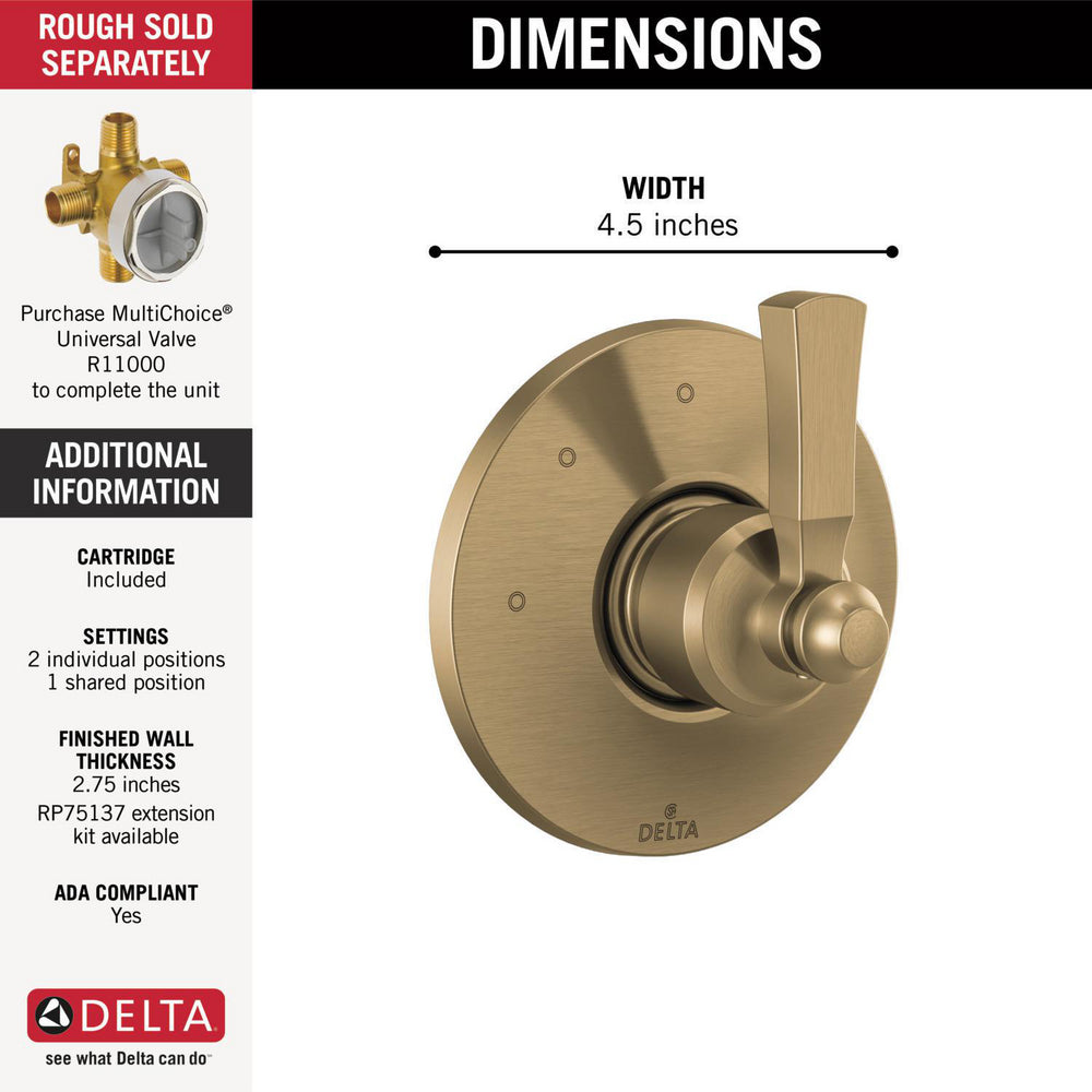 Delta Dorval 3 Setting Diverter Trim - T11856