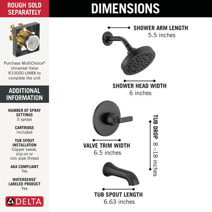 Delta T14462 Shower specifications infographic