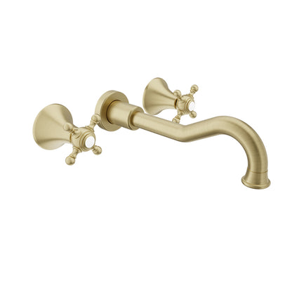 Baril Nautica B16 Two Handles Wall-Mounted Lavatory Faucet Trim, Drain Not Included - Satin Brass