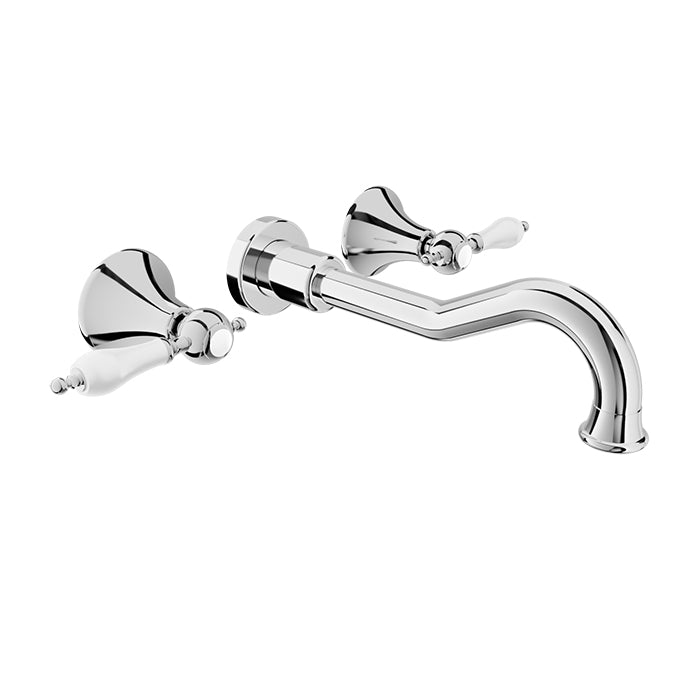 Baril Ralph B18 Two Handles Wall-Mounted Lavatory Faucet Trim, Drain Not Included - Polished Chrome / White