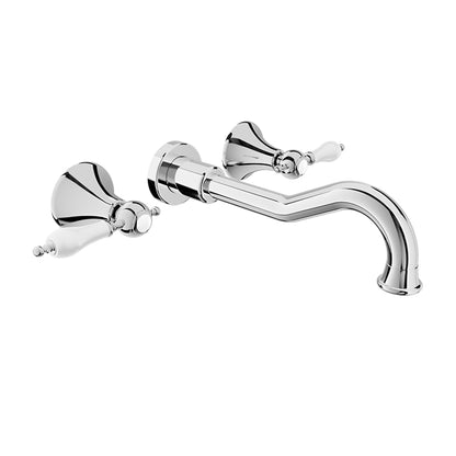 Baril Ralph B18 Two Handles Wall-Mounted Lavatory Faucet Trim, Drain Not Included - Polished Chrome / White