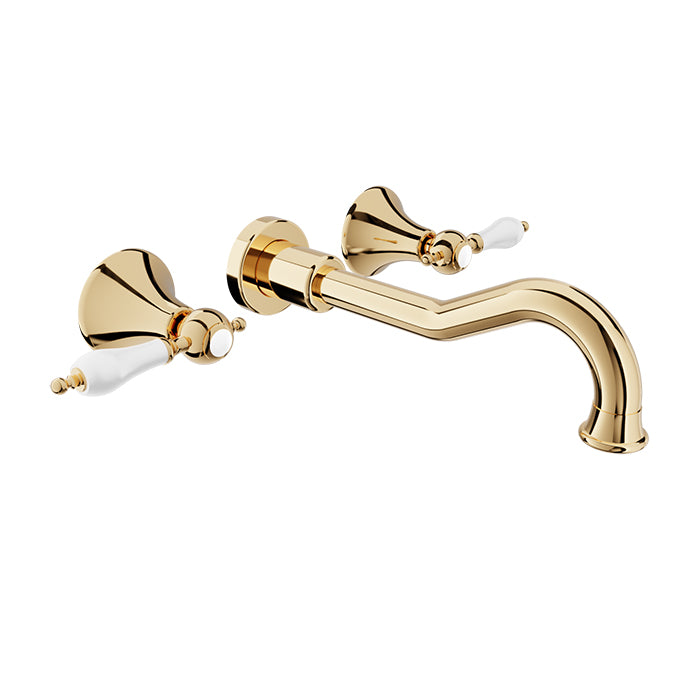Baril Ralph B18 Two Handles Wall-Mounted Lavatory Faucet Trim, Drain Not Included - Gold / White