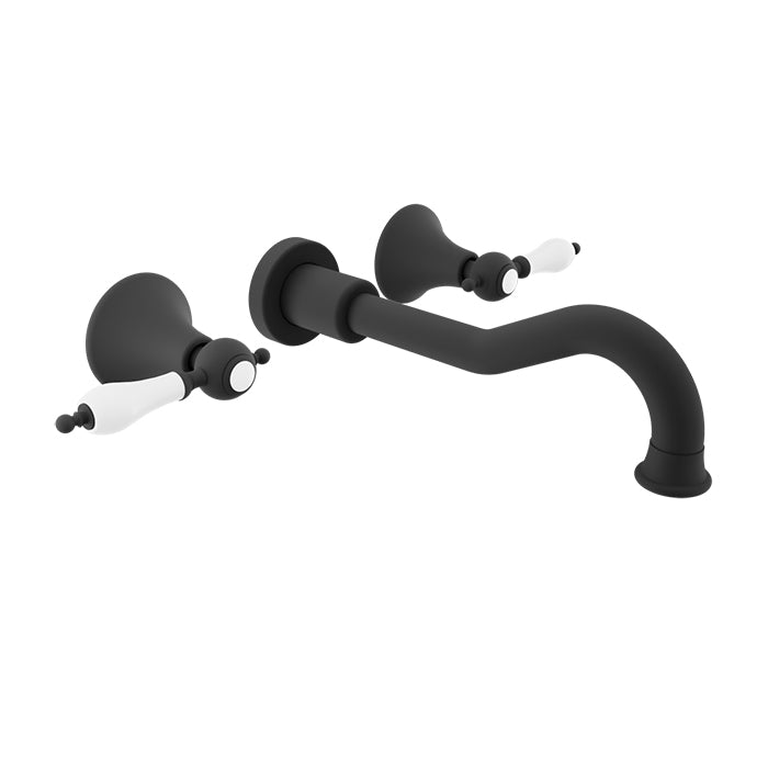 Baril Ralph B18 Two Handles Wall-Mounted Lavatory Faucet Trim, Drain Not Included - Matte Black / White