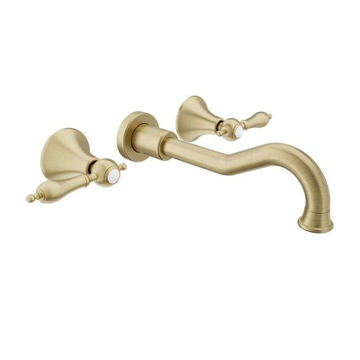 Baril Ralph B18 Two Handles Wall-Mounted Lavatory Faucet Trim, Drain Not Included - Satin Brass