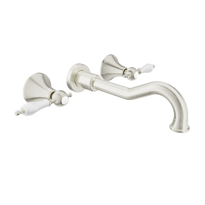 Baril Ralph B18 Two Handles Wall-Mounted Lavatory Faucet Trim, Drain Not Included - Brushed Nickel / White