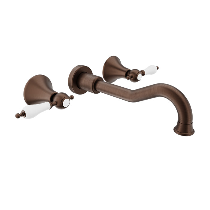 Baril Ralph B18 Two Handles Wall-Mounted Lavatory Faucet Trim, Drain Not Included - Venetian Bronze / White