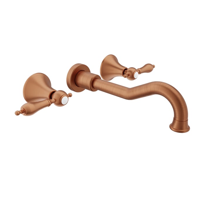 Baril Ralph B18 Two Handles Wall-Mounted Lavatory Faucet Trim, Drain Not Included - Satin Copper
