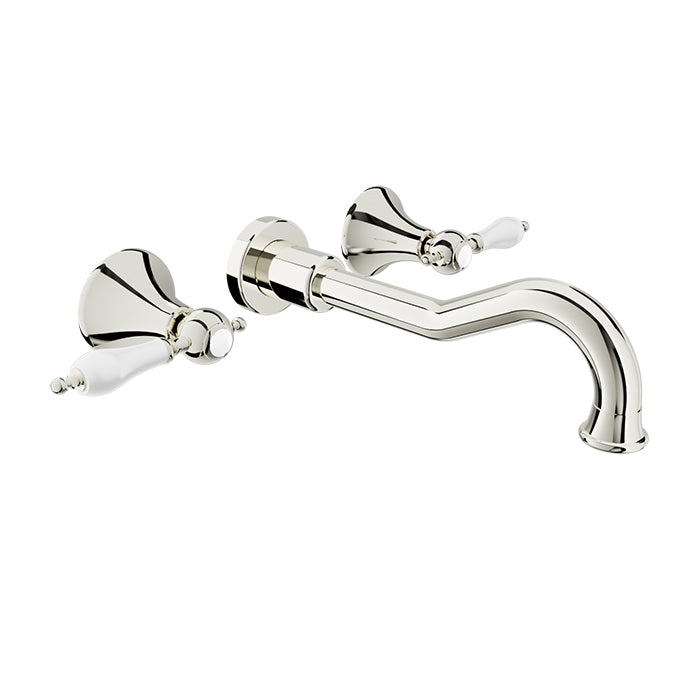 Baril Ralph B18 Two Handles Wall-Mounted Lavatory Faucet Trim, Drain Not Included - Polished Nickel / White