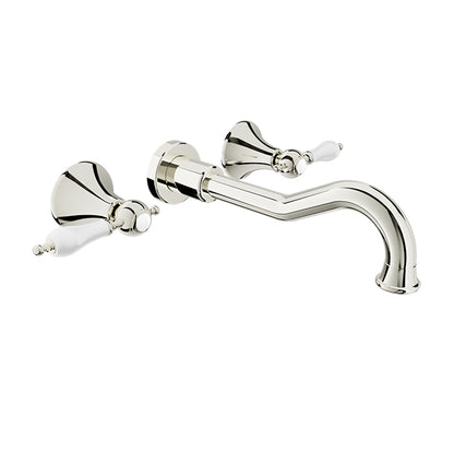 Baril Ralph B18 Two Handles Wall-Mounted Lavatory Faucet Trim, Drain Not Included - Polished Nickel / White