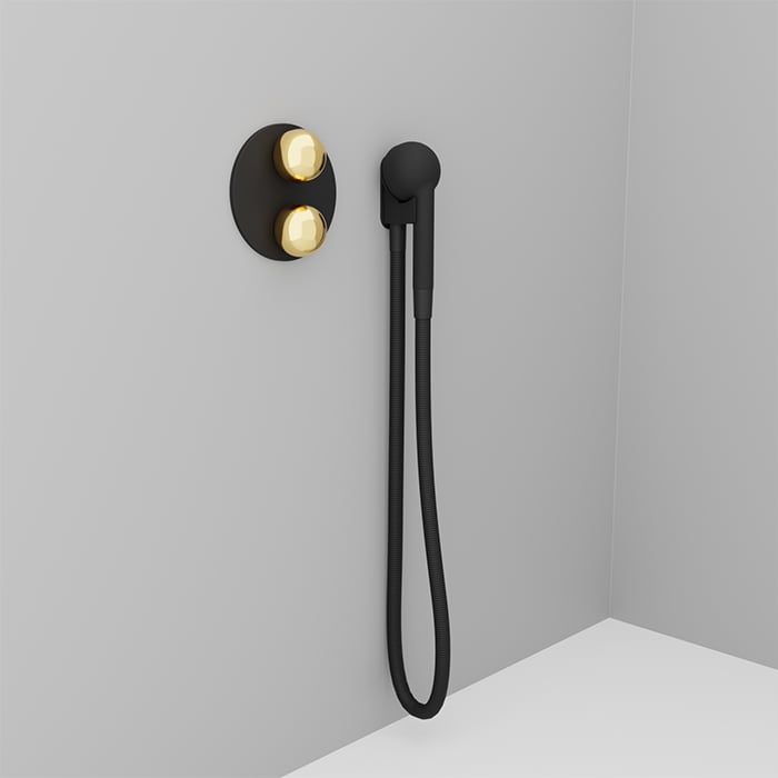 Baril Marie B35 2-Way Diverter Valve Trim T35-9521-01 - Matte Black plate, French Gold handles