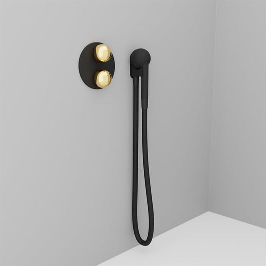 Baril Marie B35 2-Way Diverter Valve Trim T35-9521-01 - Matte Black plate, French Gold handles