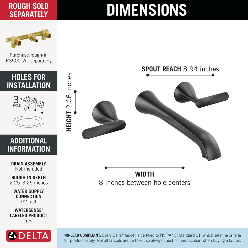 Delta T3545LF Bonacci Matte Black - specifications